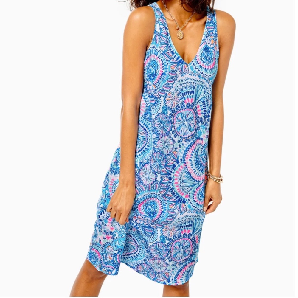 Lilly Pulitzer Florin Sleeveless Linen Dress Blue Size Medium